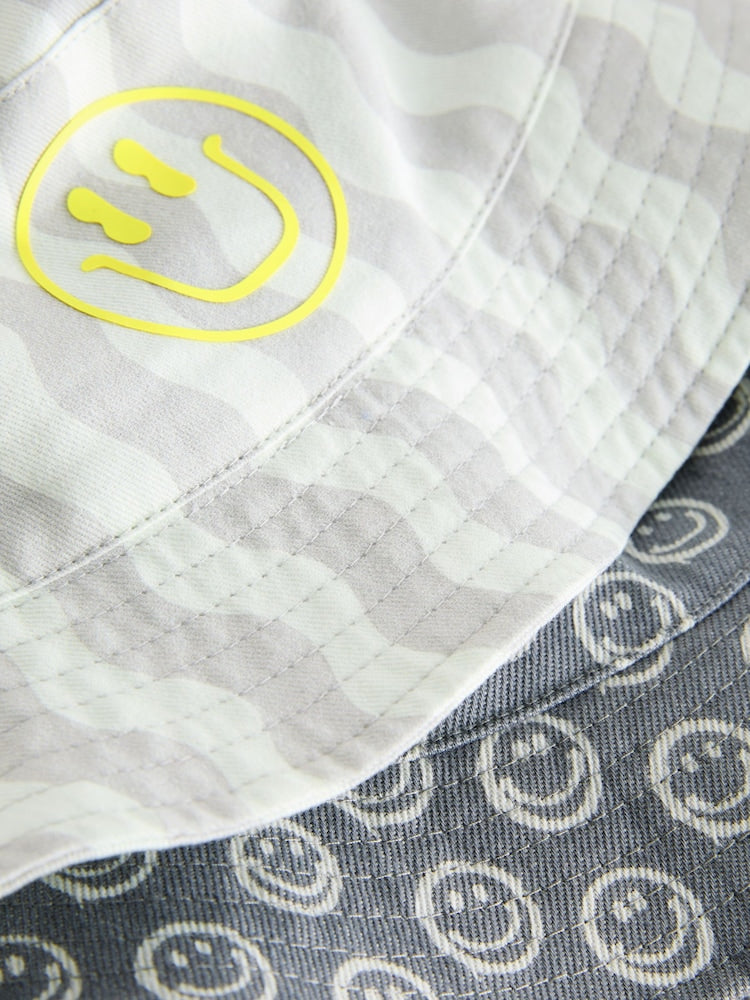 Grey Face/Wavey Stripe Bucket Hats 2 Pack (3mths-13yrs)