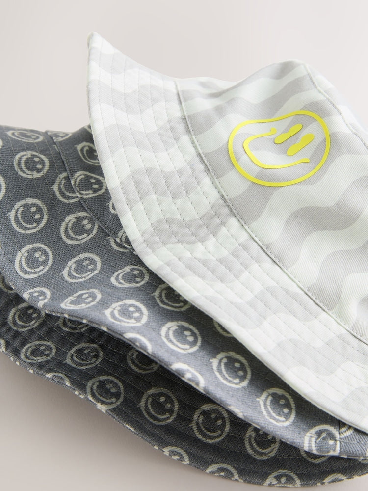 Grey Face/Wavey Stripe Bucket Hats 2 Pack (3mths-13yrs)
