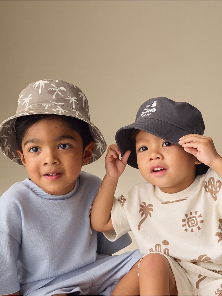 Black/Tan Palm Tree Bucket Hats 2 Pack (3mths-13yrs)