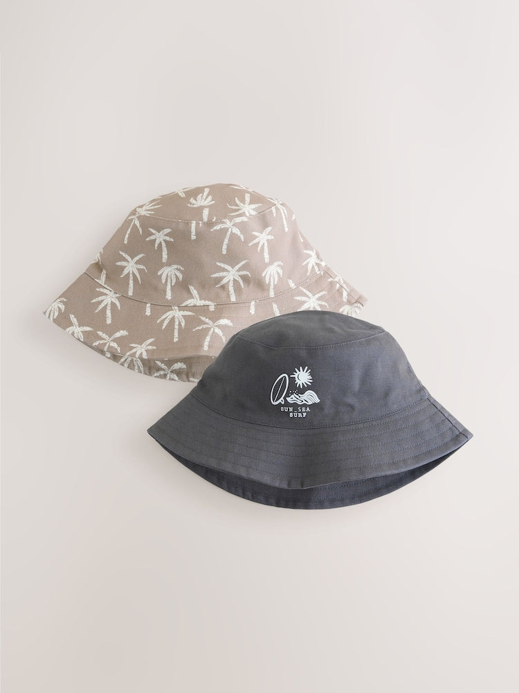 Black/Tan Palm Tree Bucket Hats 2 Pack (3mths-13yrs)