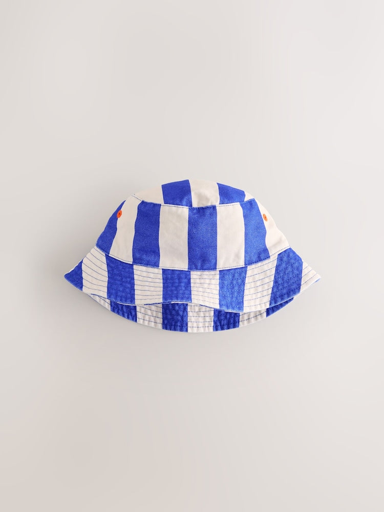 White/Blue Stripe Bucket Hat (3mths-13yrs)