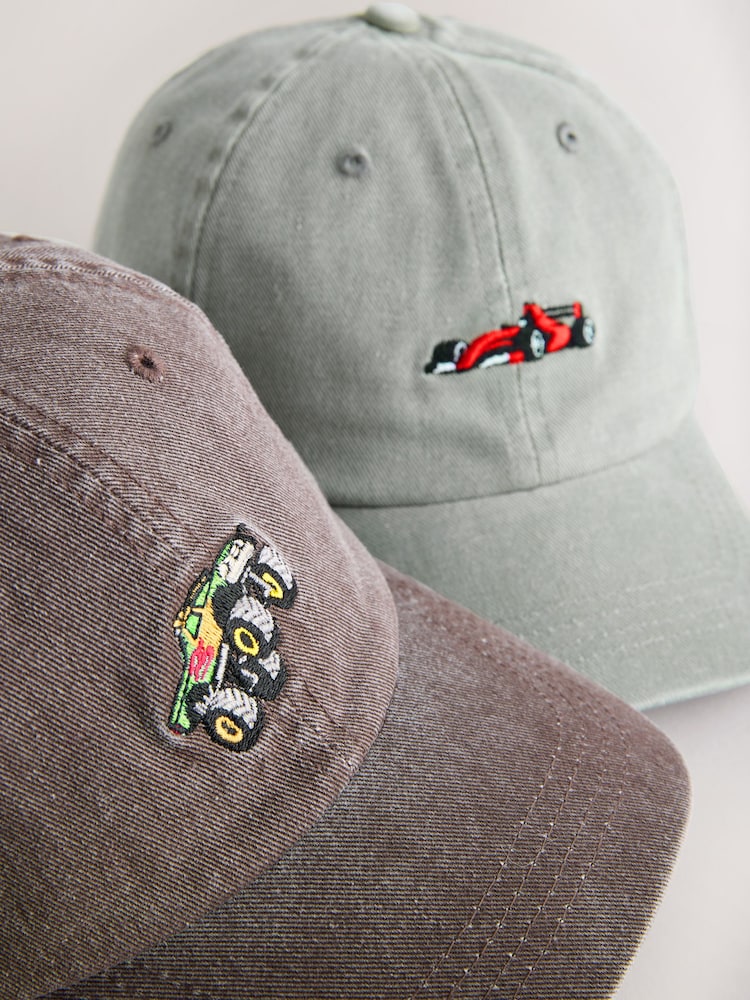 Stone Grey/Rust Brown Motorsports Washed Caps 2 Pack (3mths-10yrs)