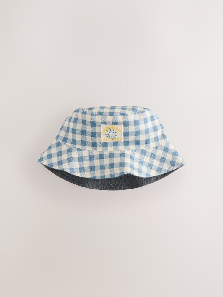 White/Blue Gingham Check Reversible Bucket Hat (3mths-16yrs)