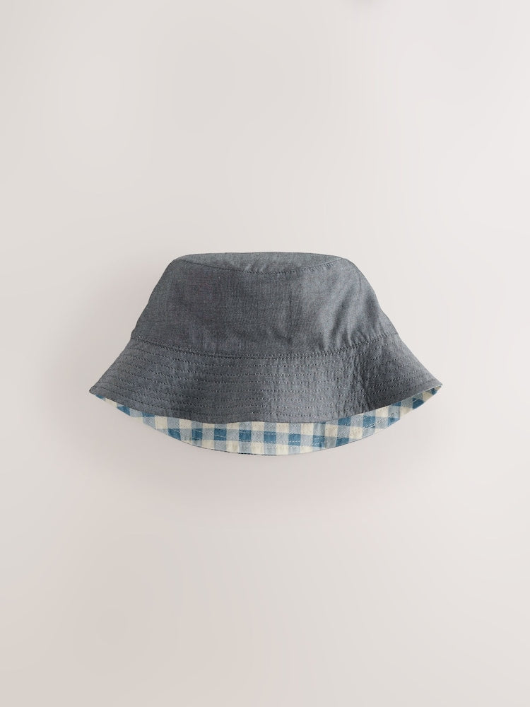 White/Blue Gingham Check Reversible Bucket Hat (3mths-16yrs)