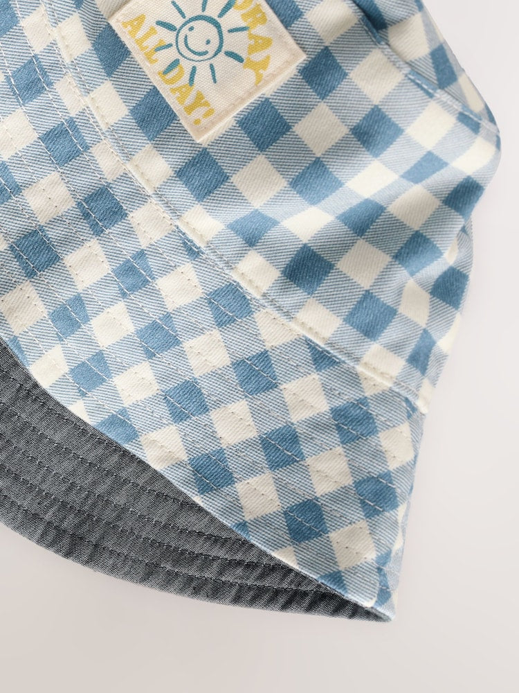 White/Blue Gingham Check Reversible Bucket Hat (3mths-16yrs)