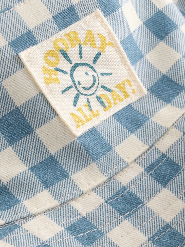 White/Blue Gingham Check Reversible Bucket Hat (3mths-16yrs)