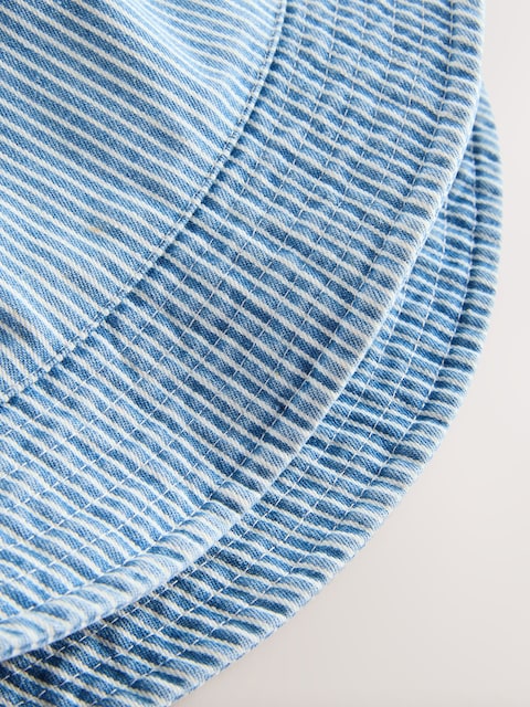 Blue/White Railway Stripe Bucket Hat (3mths-13yrs) - Size 3-9 Months (62-74cm)