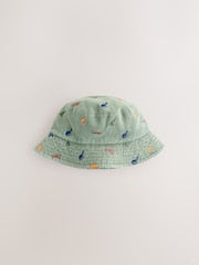Khaki Green All-Over Embroidered Dinosaur Bucket Hat (3mths-10yrs) - Size 3-9 Months (62-74cm)
