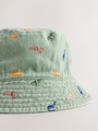 Khaki Green All-Over Embroidered Dinosaur Bucket Hat (3mths-10yrs) - Size 3-9 Months (62-74cm)
