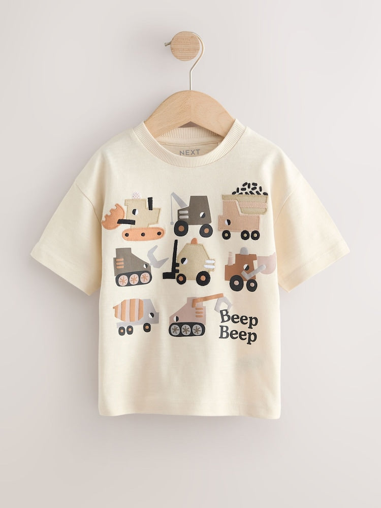 White Neutral Diggers Short Sleeve Appliqué T-Shirt (3mths-7yrs)