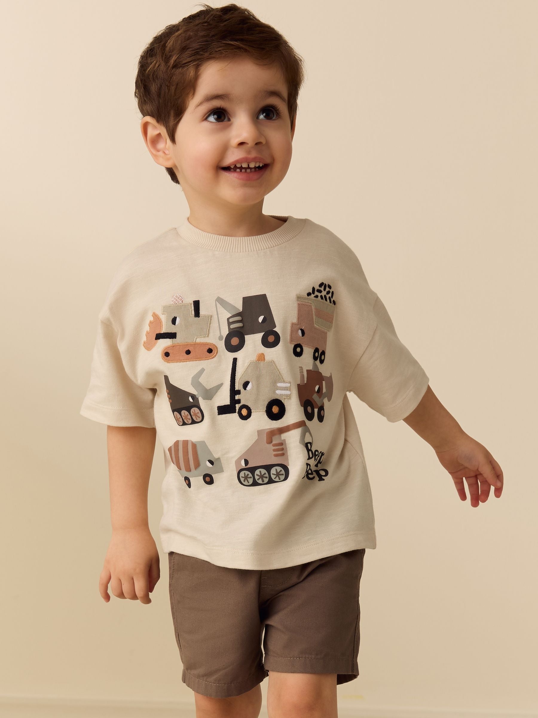 White Neutral Diggers Short Sleeve Appliqué T-Shirt (3mths-7yrs) - Size 3-6 Months (62-68cm) - Default 1
