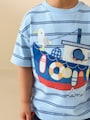 Blue Stripe Sealife Boat Short Sleeve Interactive T-Shirt (3mths-7yrs) - Size 3-6 Months (62-68cm)