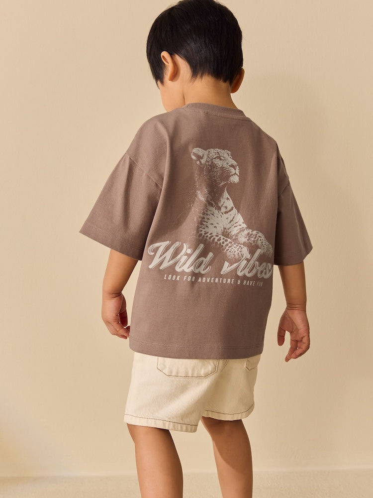Neutral / Tan Wild Vibes Tiger Short Sleeve Back Print T-Shirt (3mths-7yrs)