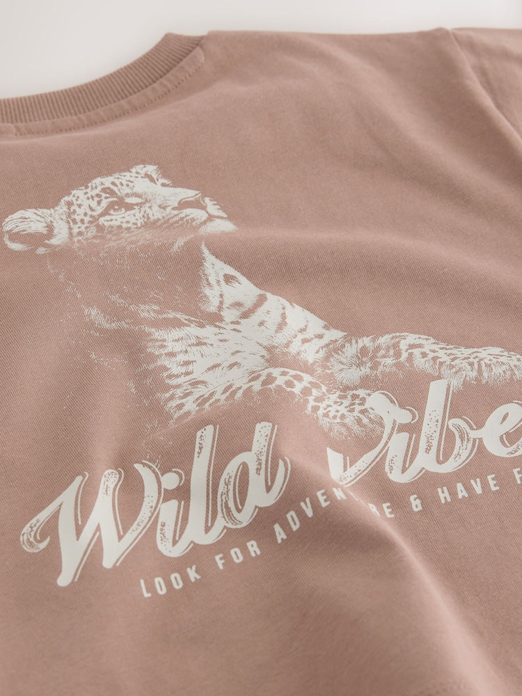Neutral / Tan Wild Vibes Tiger Short Sleeve Back Print T-Shirt (3mths-7yrs)