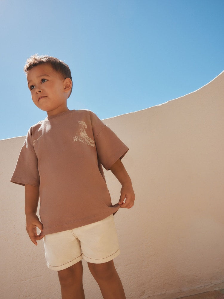 Neutral / Tan Wild Vibes Tiger Short Sleeve Back Print T-Shirt (3mths-7yrs)