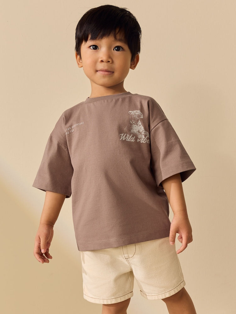 Neutral / Tan Wild Vibes Tiger Short Sleeve Back Print T-Shirt (3mths-7yrs)