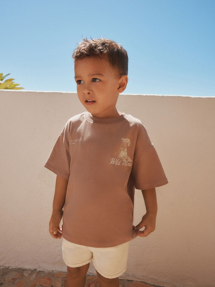 Neutral / Tan Wild Vibes Tiger Short Sleeve Back Print T-Shirt (3mths-7yrs)