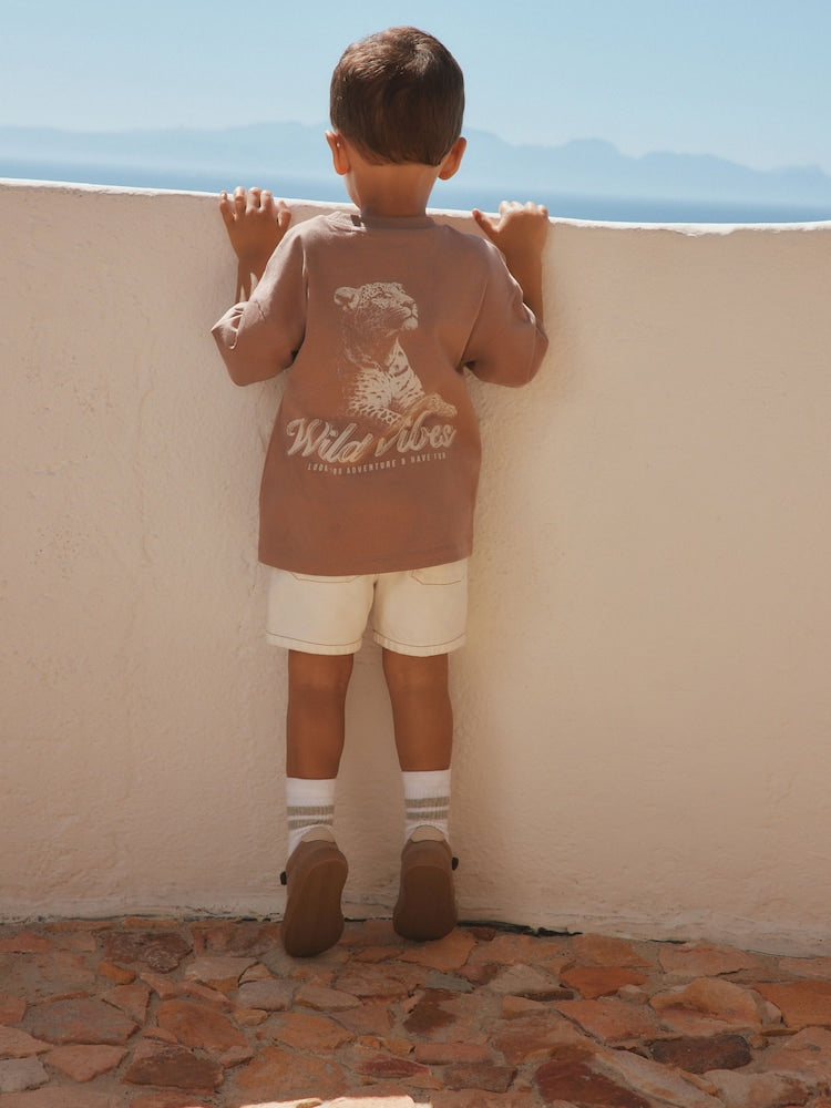 Neutral / Tan Wild Vibes Tiger Short Sleeve Back Print T-Shirt (3mths-7yrs)
