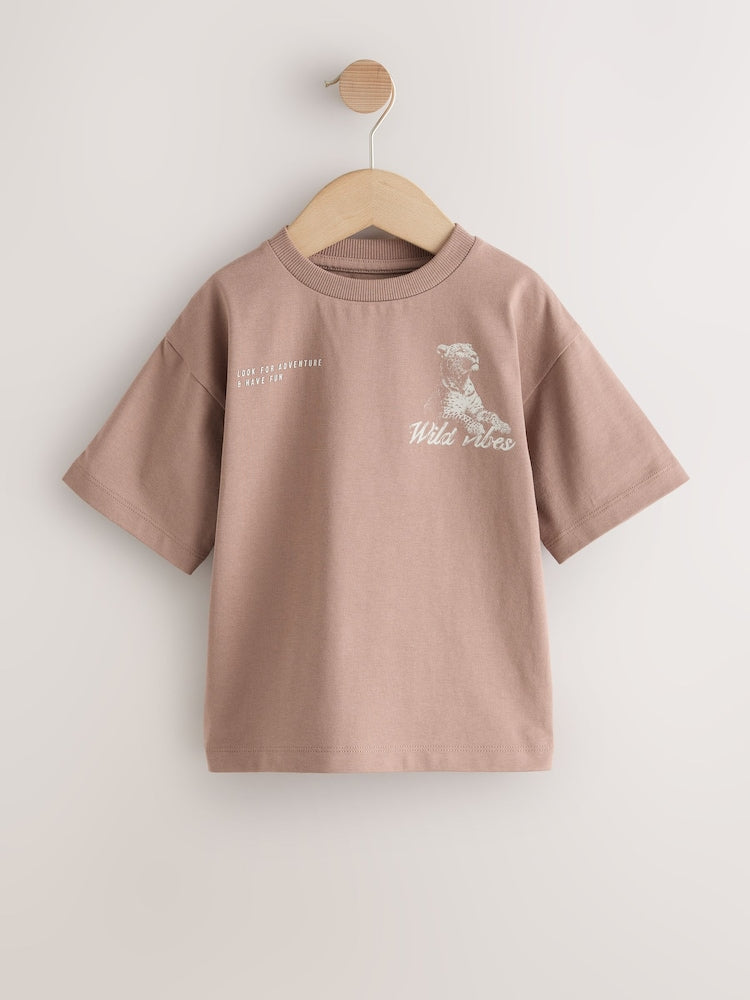 Neutral / Tan Wild Vibes Tiger Short Sleeve Back Print T-Shirt (3mths-7yrs)