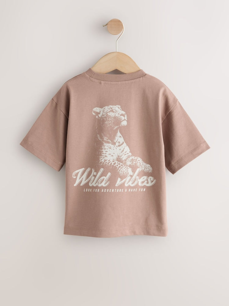Neutral / Tan Wild Vibes Tiger Short Sleeve Back Print T-Shirt (3mths-7yrs)