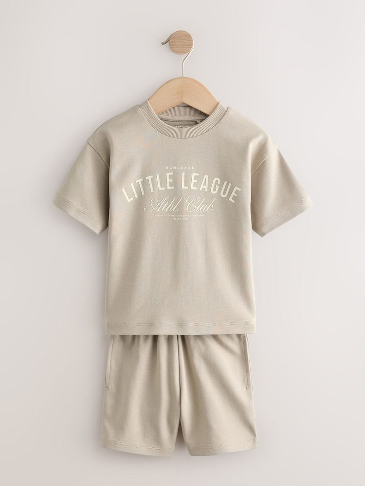 Black/Cream Slogan Backprint Short Sleeve T-Shirt and Shorts Set 2 Pack (3mths-7yrs)