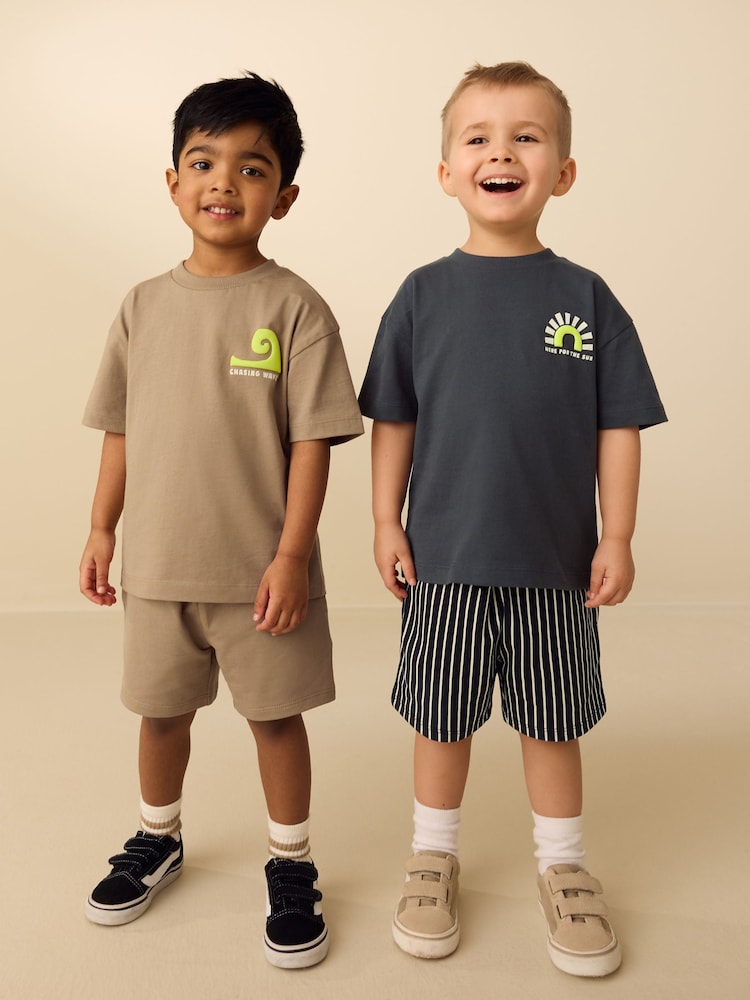 Black/Tan Waves Short Sleeve T-Shirt and Shorts Set 2 Pack (3mths-7yrs)