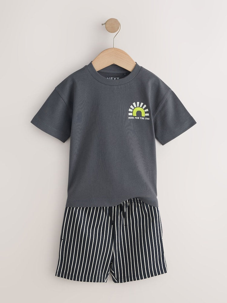 Black/Tan Waves Short Sleeve T-Shirt and Shorts Set 2 Pack (3mths-7yrs)