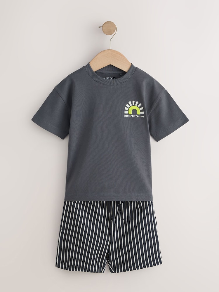 Black/Tan Waves Short Sleeve T-Shirt and Shorts Set 2 Pack (3mths-7yrs)