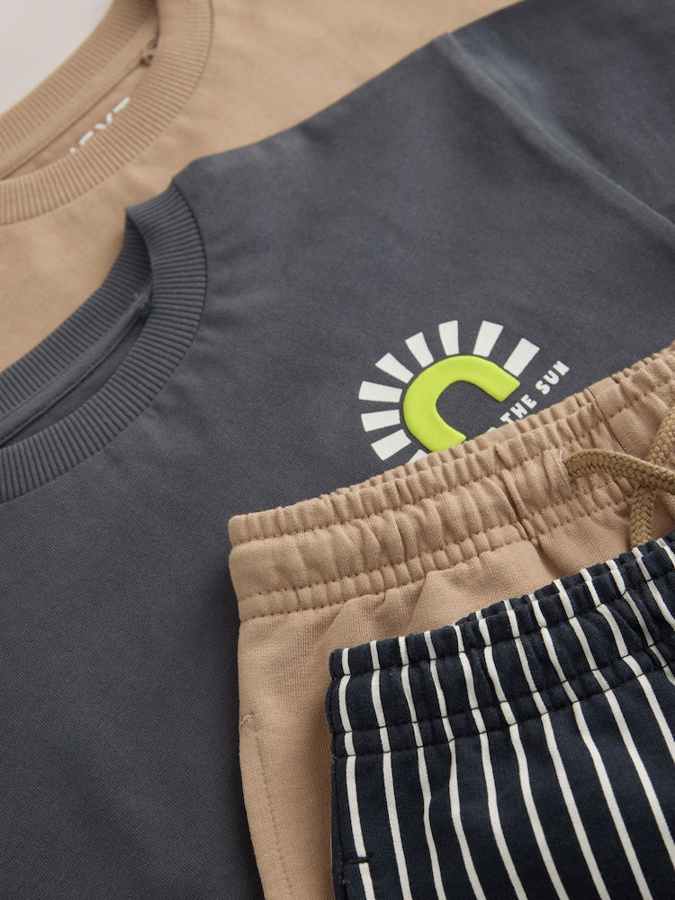 Black/Tan Waves Short Sleeve T-Shirt and Shorts Set 2 Pack (3mths-7yrs)