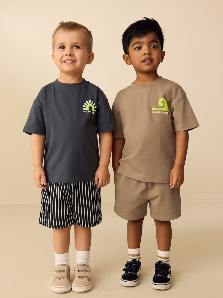 Black/Tan Waves Short Sleeve T-Shirt and Shorts Set 2 Pack (3mths-7yrs)