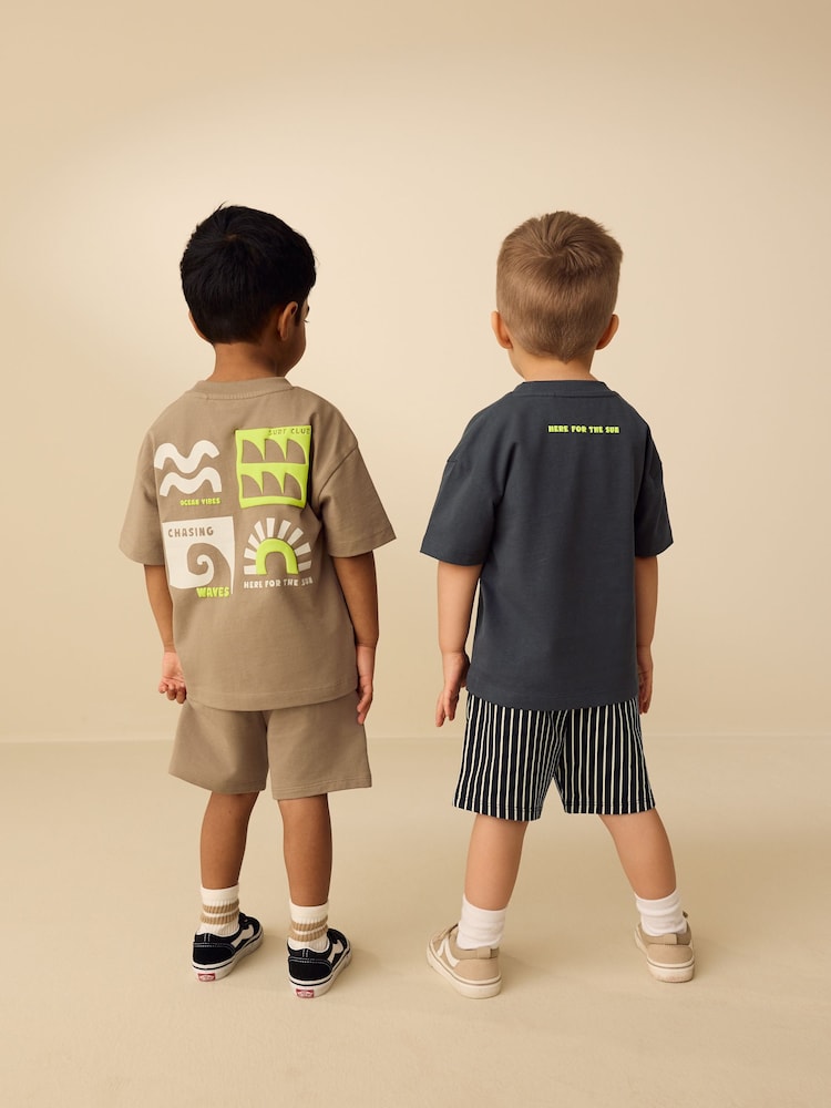 Black/Tan Waves Short Sleeve T-Shirt and Shorts Set 2 Pack (3mths-7yrs)