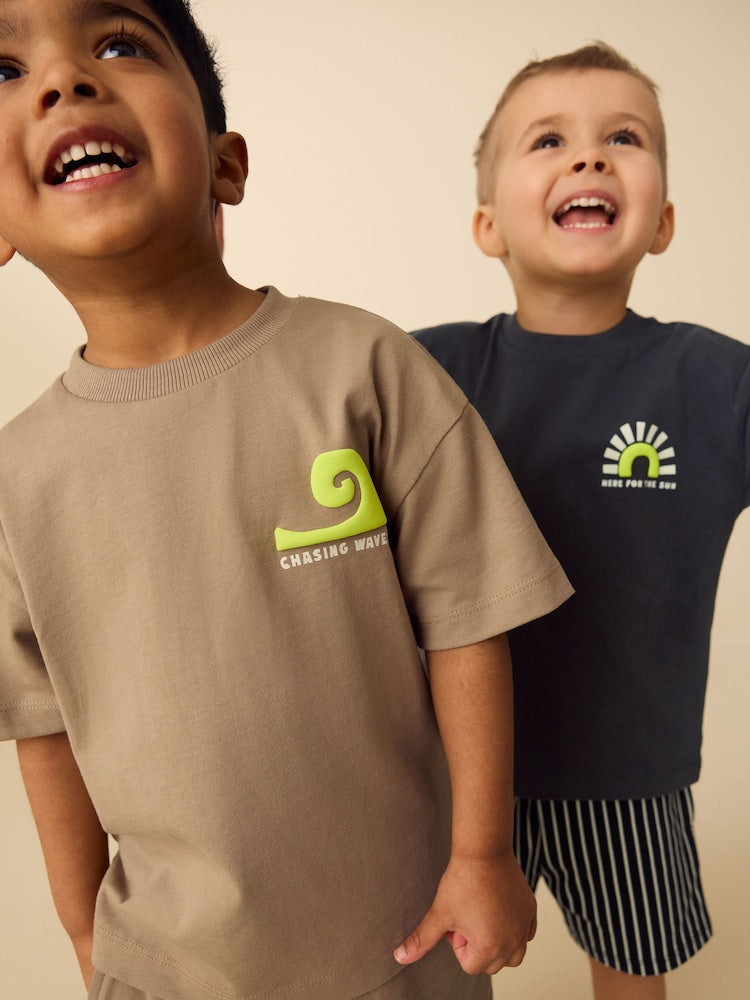 Black/Tan Waves Short Sleeve T-Shirt and Shorts Set 2 Pack (3mths-7yrs)