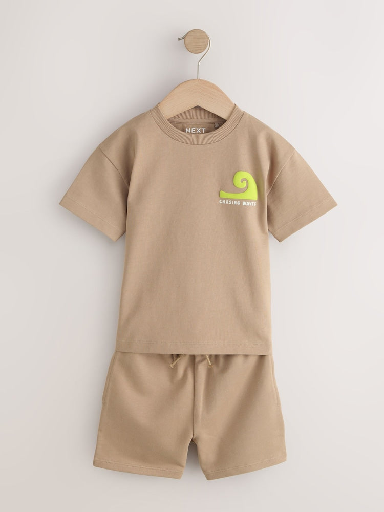 Black/Tan Waves Short Sleeve T-Shirt and Shorts Set 2 Pack (3mths-7yrs)