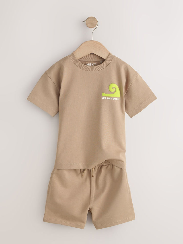 Black/Tan Waves Short Sleeve T-Shirt and Shorts Set 2 Pack (3mths-7yrs)