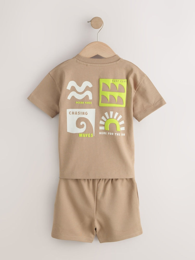 Black/Tan Waves Short Sleeve T-Shirt and Shorts Set 2 Pack (3mths-7yrs)
