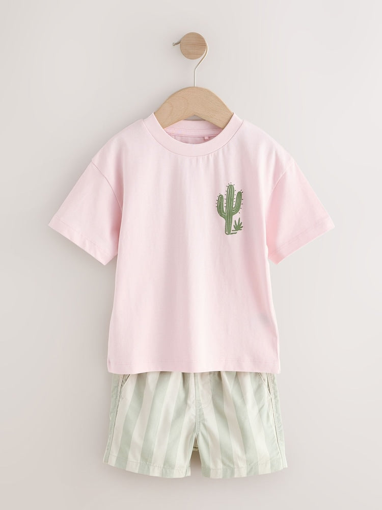 Light Pink/Mint Stripe Short Sleeve T-Shirt & Shorts Set (3mths-7yrs)