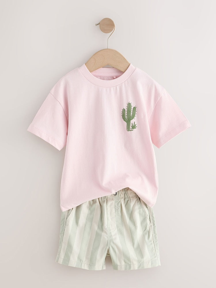Light Pink/Mint Stripe Short Sleeve T-Shirt & Shorts Set (3mths-7yrs)