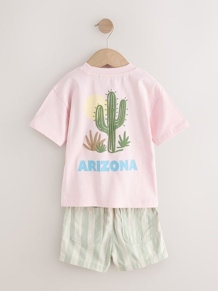 Light Pink/Mint Stripe Short Sleeve T-Shirt & Shorts Set (3mths-7yrs)
