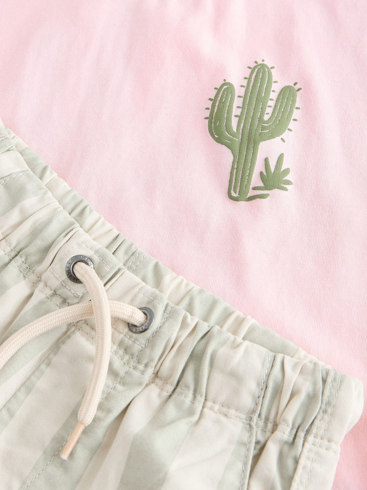 Light Pink/Mint Stripe Short Sleeve T-Shirt & Shorts Set (3mths-7yrs)