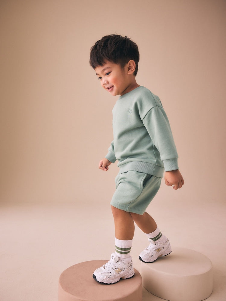Sage Green Single Plain Crew Neck Sweatshirt and Shorts Set (3mths-7yrs)