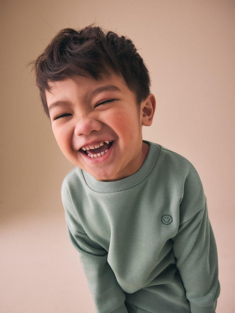 Sage Green Single Plain Crew Neck Sweatshirt and Shorts Set (3mths-7yrs)