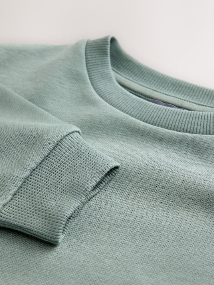 Sage Green Single Plain Crew Neck Sweatshirt and Shorts Set (3mths-7yrs)