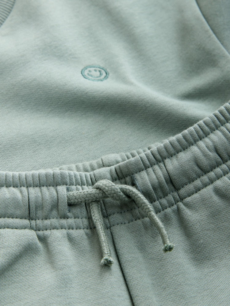 Sage Green Single Plain Crew Neck Sweatshirt and Shorts Set (3mths-7yrs)