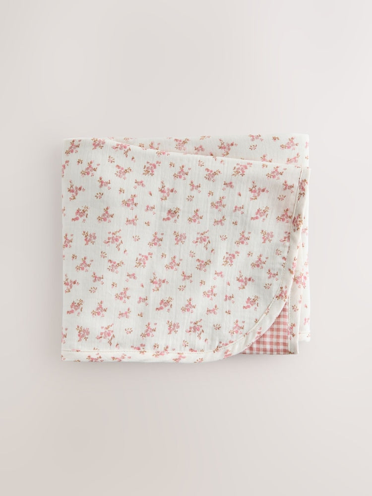 Pink Ditsy Floral Cotton Baby Muslin Blanket