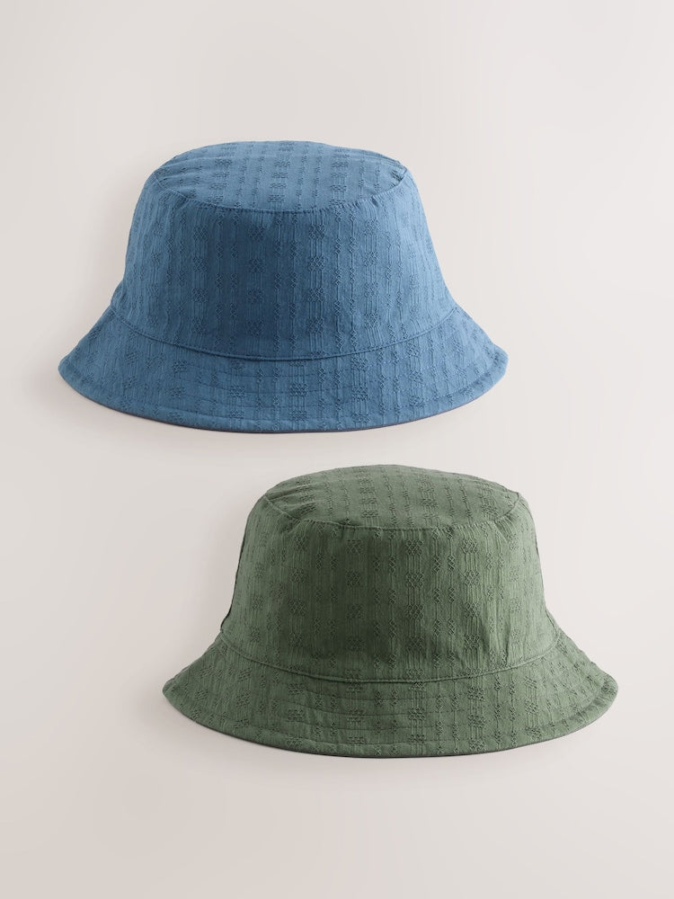 Khaki Green/Navy Blue Reversible Bucket Hats 2 Pack