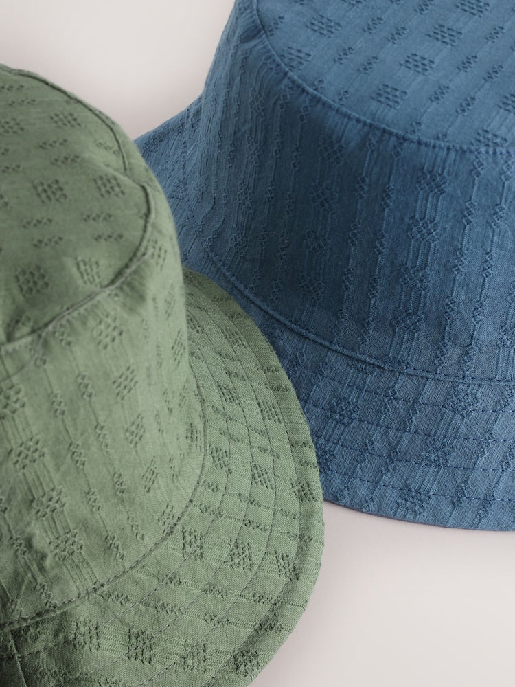Khaki Green/Navy Blue Reversible Bucket Hats 2 Pack