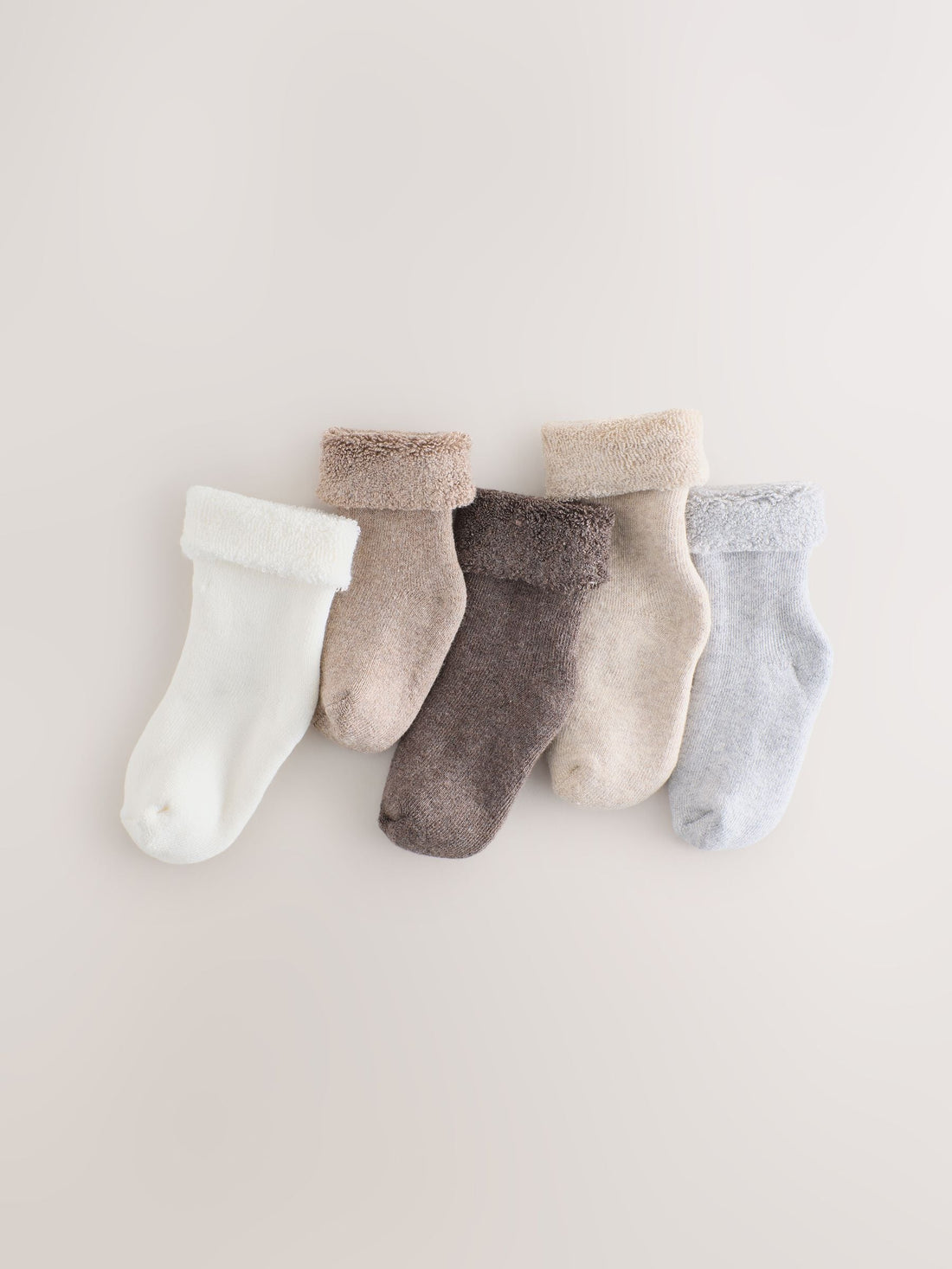 Neutral Roll Top Baby Socks 5 Pack - Neutral / Up To 3 Months (50 - 62cm)