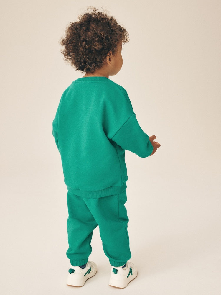 Bright Green Single Printed Crew Neck Sweat Top & Joggers Set (3mths-7yrs)
