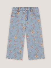 Monsoon Blue Floral Scallop Trim Jeans - Size 3 Years (98cm)