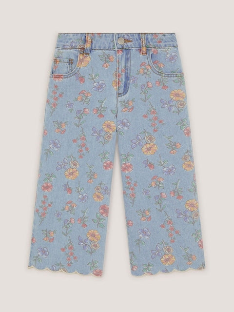 Monsoon Blue Floral Scallop Trim Jeans - Size 3 Years (98cm)